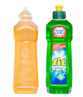 Frühere DDR-Flasche und aktuelle Gestaltung