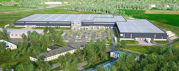 Entwurf des neuen DS Smith Werkes in Erlensee, dessen Eröffnung für Herbst 2016 geplant ist.