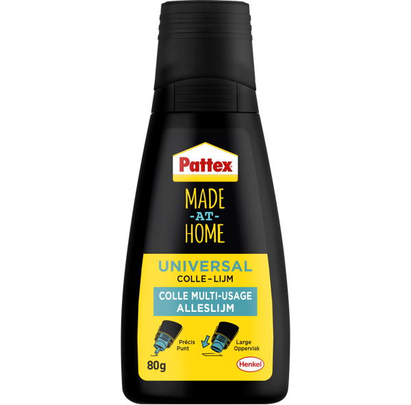 Henkel setzt eine zu 100% aus PCR-Material gefertigte Kunststoffflasche mit Auftragsdüse für „Pattex Made at Home“ ein.