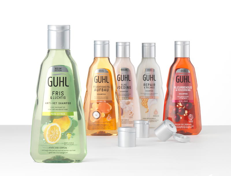 Guhl shampoo bottles made of 50 % recycled PET.