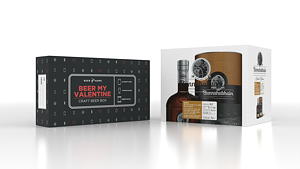 Bier- und Whisky-Kartonmuster, erzeugt mittels digitalem Wellpappen-Inkjet-Druck.