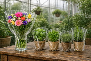 Schnittblumen und Kräuter fühlen sich in der PLA-Folie von SÜDPACK sichtbar wohl.